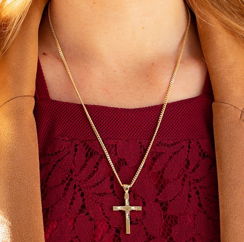 LIFETIME JEWELRY Four Diamond Cuts Cross Necklace 24k Gold Plated for Women Men - Image 2